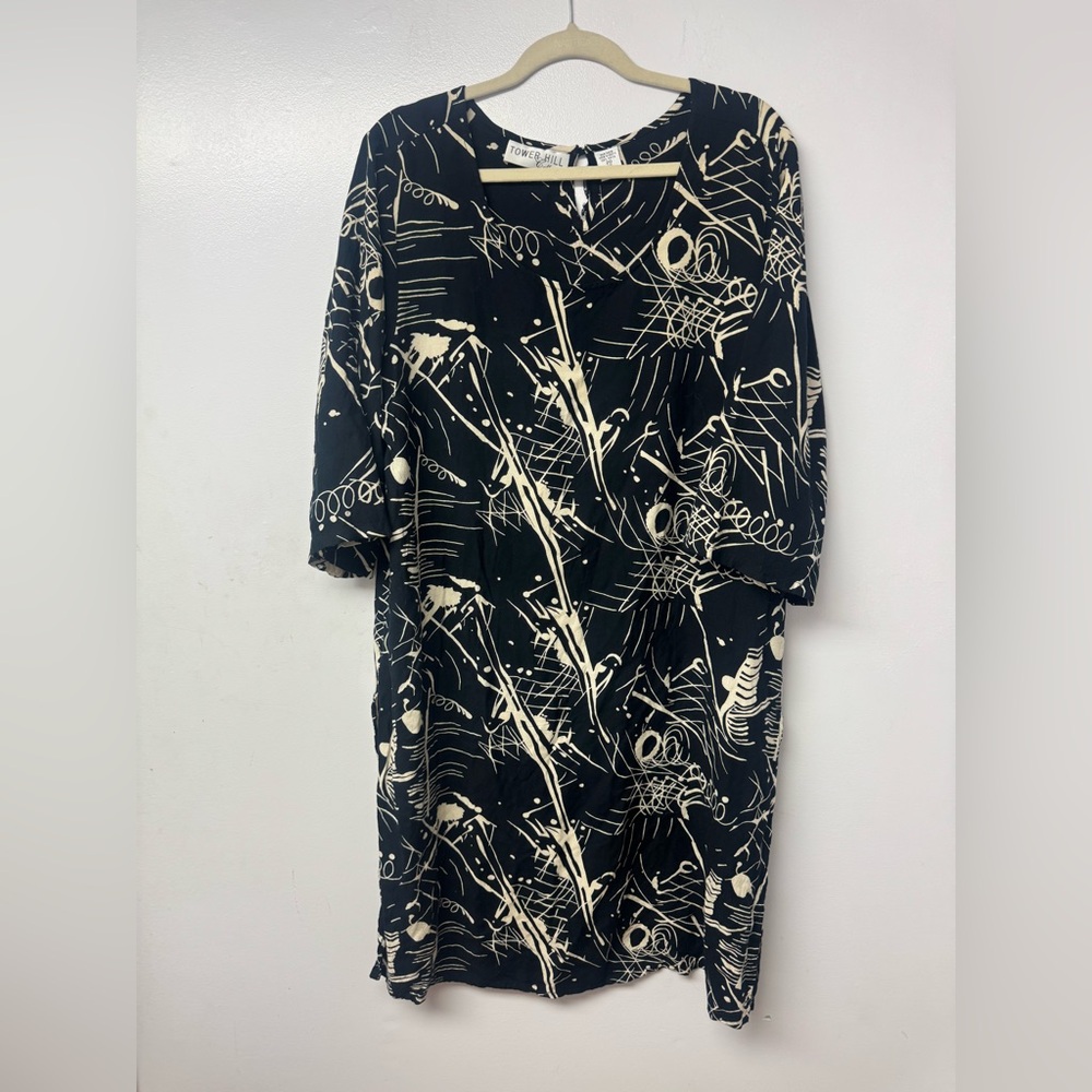 Tower Hill Collection Black Ivory Abstract Print Shift Dress Size 20 Art Wear W